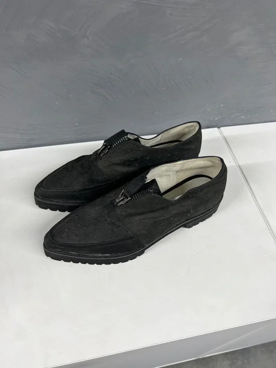 SENSO Black Ostrich Zip-Top Loafers - Picture 1 of 11